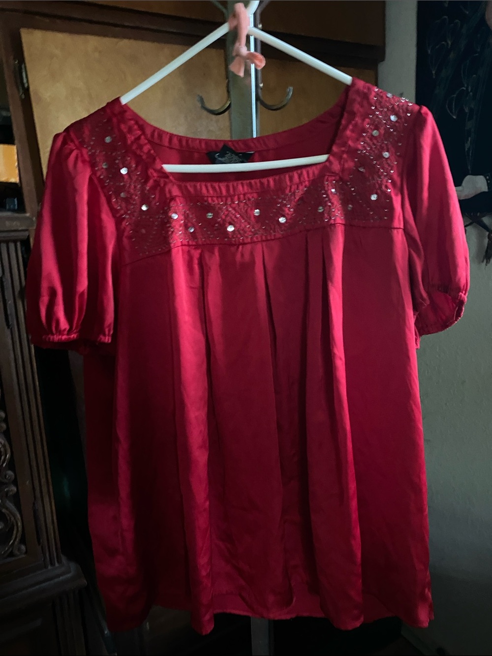 George Red Embellished Square-Neck Blouse